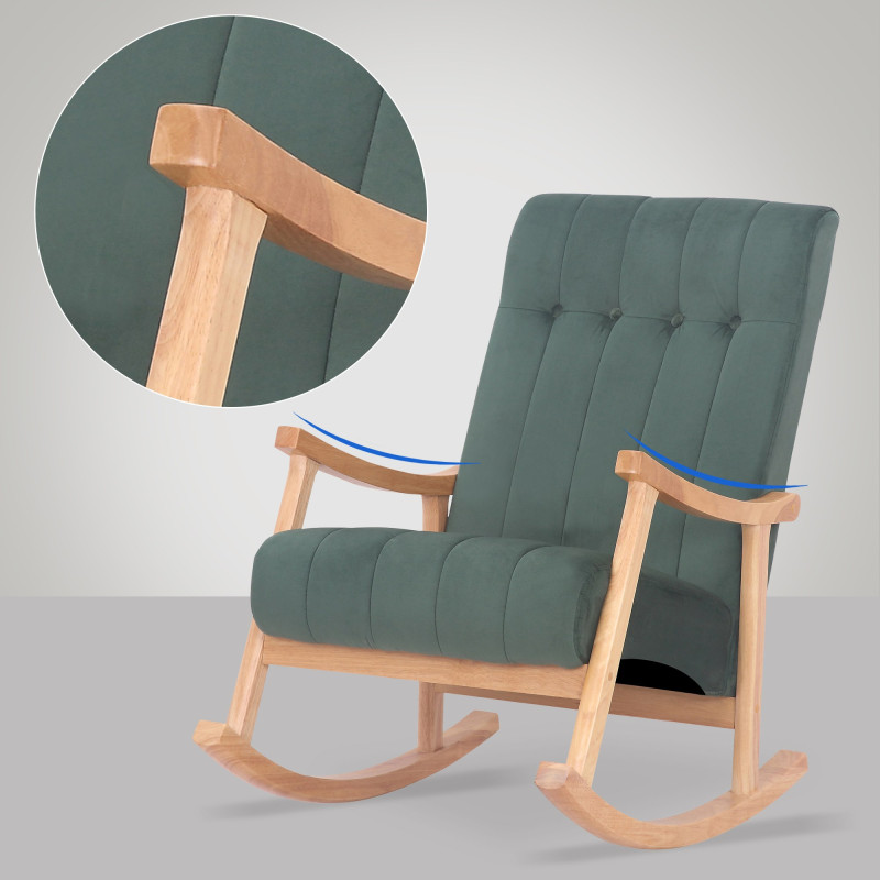 Poltrona a dondolo in velluto Saltillo naturale/verde